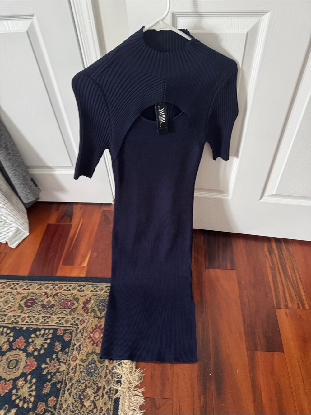 White House Black Market Navy Ribbed Cutout Midi Dress